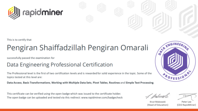 RapidMiner Data Engineering Professional Certification
