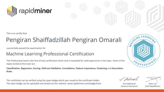 RapidMiner Machine Learning Professional Certification