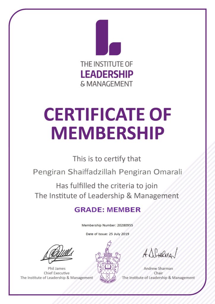 Professional Member of the Institute of Leadership and Management (MInstLM)
