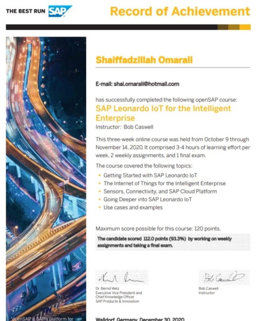 SAP Leonardo IoT for Intelligent Enterprise