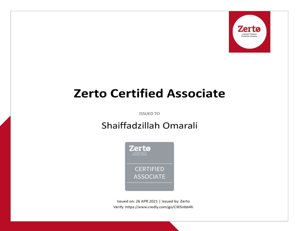 Zerto Certified Associate