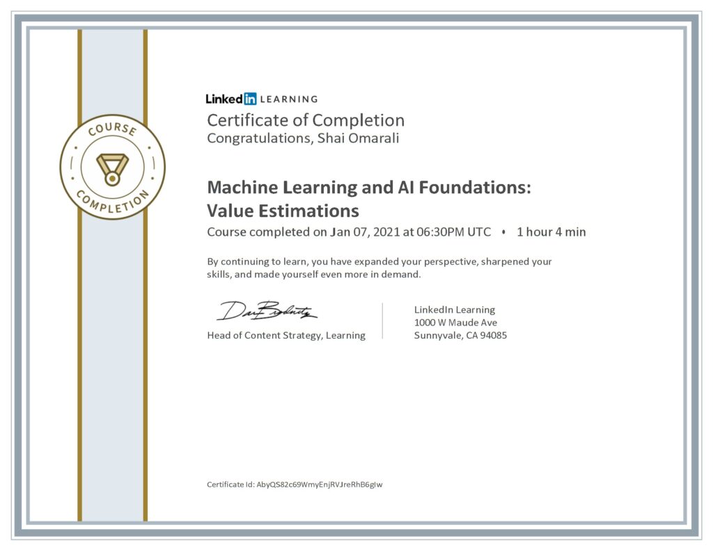 Machine-Learning and AI Foundations: Value Estimations