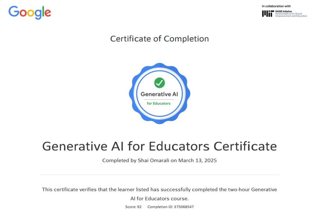 Google Generative AI for Educators Certificate